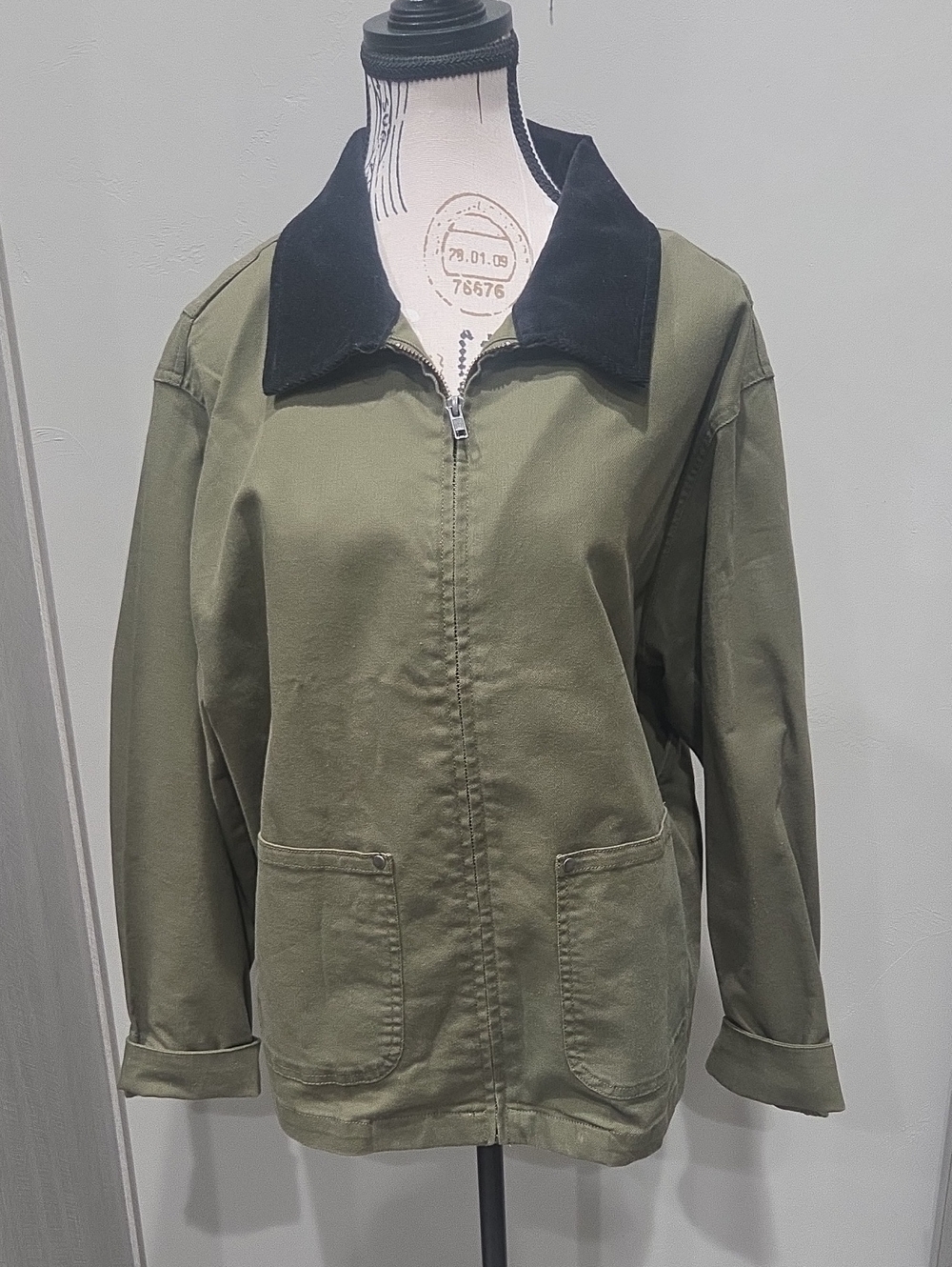 Sanctuary Olive Green Field Jacket with Black Collar